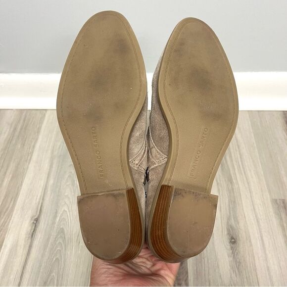 Franco Sarto Booties Women’s 7.5 Rynn Tan Suede Leather Double Buckle Ankle - Picture 7 of 9